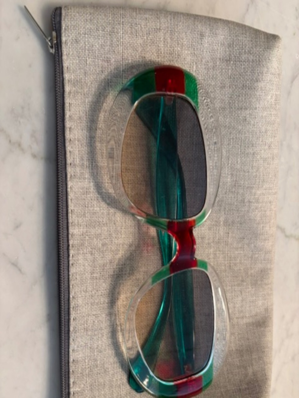 Vintage 1960's/ 1970's Clear/ Green/ Red Striped Sunglasses